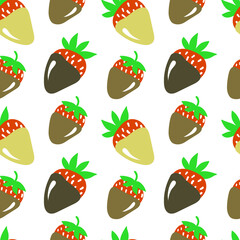 Strawberry in white and dark chocolate. Vector seamless pattern with dessert. Cute doodle strawberries isolated. Milk chocolate strawberry.