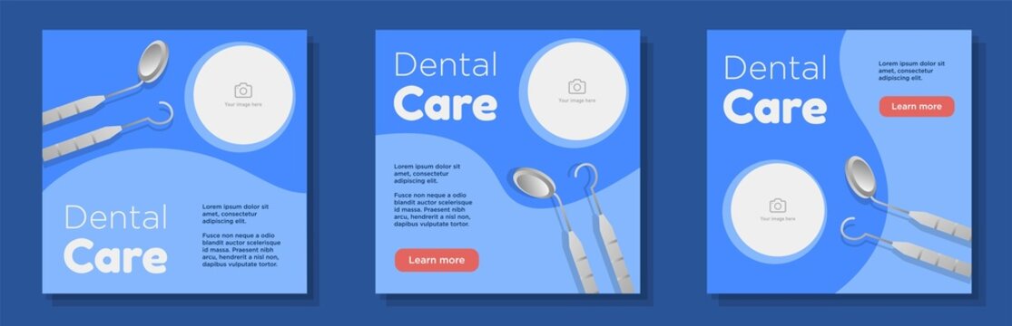Dental Care Social Media Post, Banner Set, Dentist Salon Business Advertisement Concept, Healthy Teeth Marketing Square Ad, Abstract Print, Isolated On Background