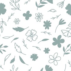 Vector seamless floral pattern with grey abstract flowers