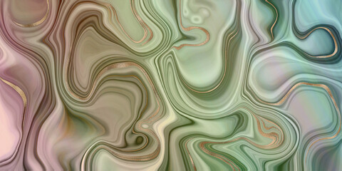 Pastel fluid marbling agate effect design with gold curves. Illustration