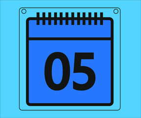 day 5. calendar vector design and illustration in blue. Drawing isolated white background