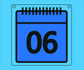 day 6. calendar vector design and illustration in blue. Drawing isolated white background