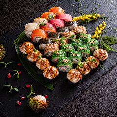 sushi on the black stone