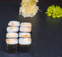 Stuffed roll of chicken with cheese and sage selective focus