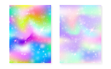 Kawaii background with rainbow princess gradient. Magic unicorn