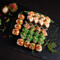 sushi on the black stone