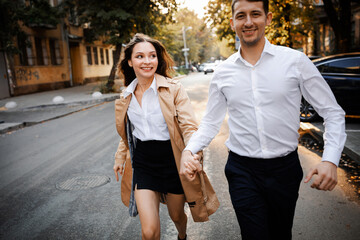 Young happy couple in the city of Ukraine. Lifestyle