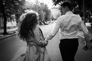 Young happy couple in the city of Ukraine. Lifestyle