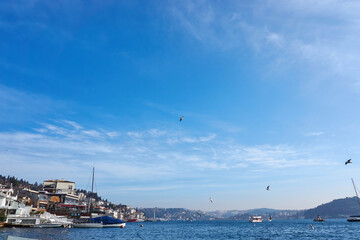 Fototapeta na wymiar Clear sky and blue river in Turkey. 