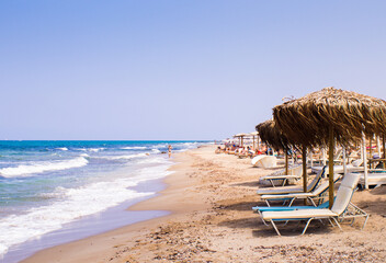 Beautiful beach in Crete, Greece - pink sand on the Elafonissi Beach. Popular tourist destination