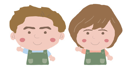 男女　エプロン　店員　イラスト素材