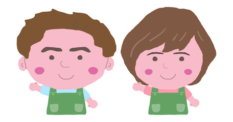 男女　エプロン　店員　イラスト素材