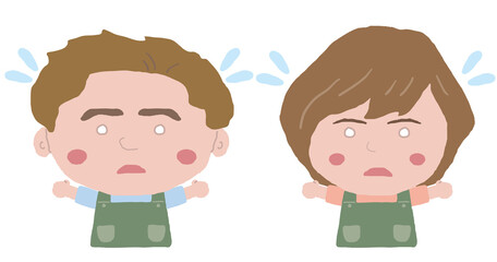 男女　エプロン　店員　イラスト素材