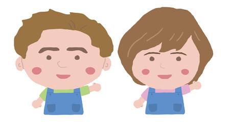 エプロン姿をした男女の店員　イラスト素材