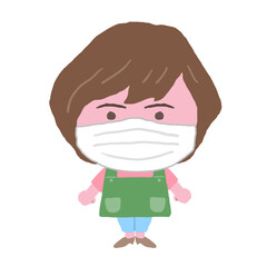 女性　エプロン　店員　イラスト素材