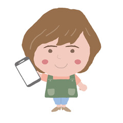 女性　エプロン　店員　イラスト素材