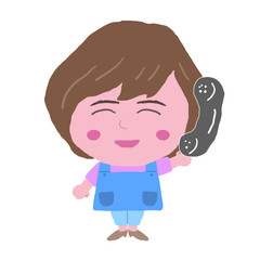 エプロン姿をした女性店員　イラスト素材