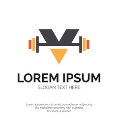 V Letter and GYM Fitness Logo Design Premium Vector