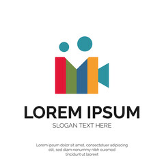 M Letter and Movie Camera Logo Design Premium Vector