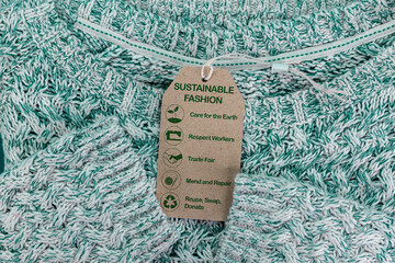 sustainable fashion label with care for the earth, respect for workers, trade fair, wash cold, line...