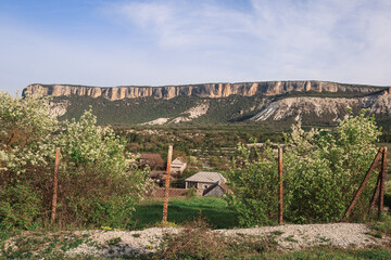 High beautiful mountains in the Crimea in summer, illuminated by the sun, many stones and mountains.