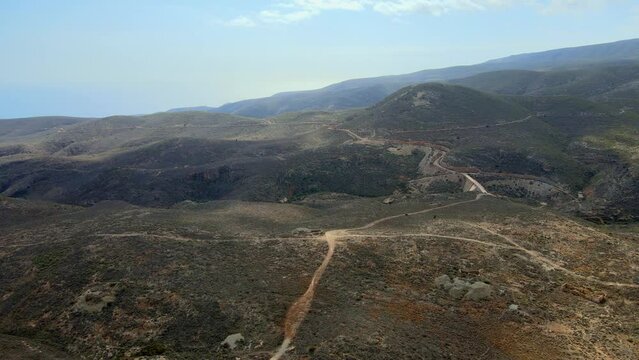 4k Aerial footage of the hills, mountains and dirt trails of Paraje Natural Sierra Alhamilla