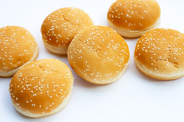 Hamburger buns with sesame on white background.