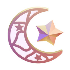 Crescent And Star 3D Render Illustration
