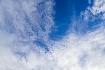 Stunning cirrus cloud formation panorama in a deep blue sky