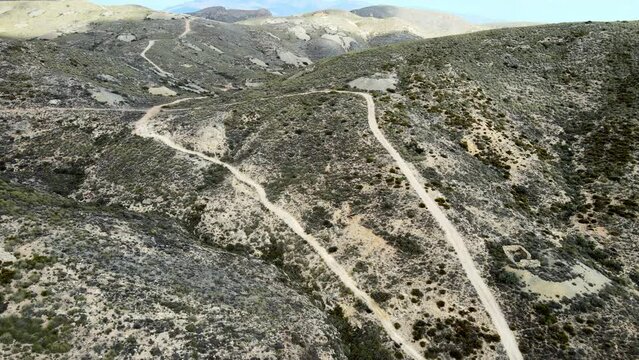 4k Aerial footage of the hills, mountains and dirt trails of Paraje Natural Sierra Alhamilla
