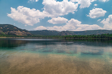 Crater lake in Golcuk Isparta/Turkey. Reflection of blue sky lake, spring 