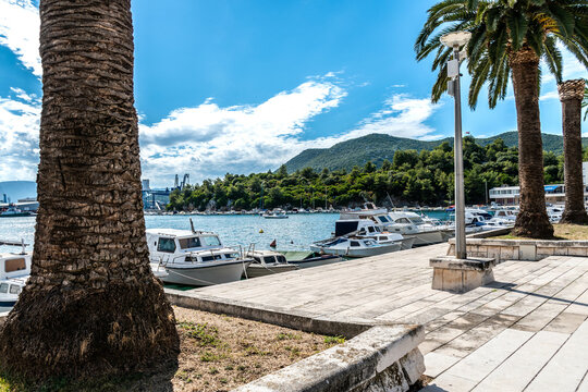promenade in Ploce in Croatia, harbor in ploce, sunny summer day