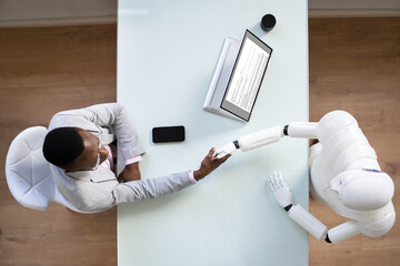 Artificial Intelligence Robot Recruiting African Man