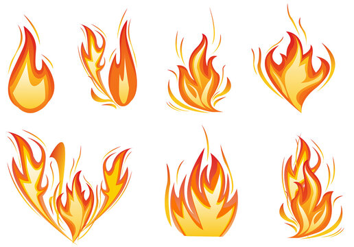 bonfire burn in cartoon style, cartoon fire flaming, red and orange fires flame in flat style
