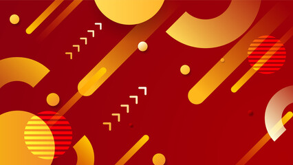 Fototapeta na wymiar Red background with orange and yellow color composition in abstract. Abstract backgrounds with a combination of lines and circle dots can be used for your ad banners, sale banner template, and more