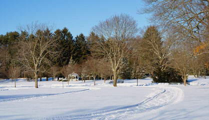 Winter scenery Cushing memorial park Framingham MA USA 