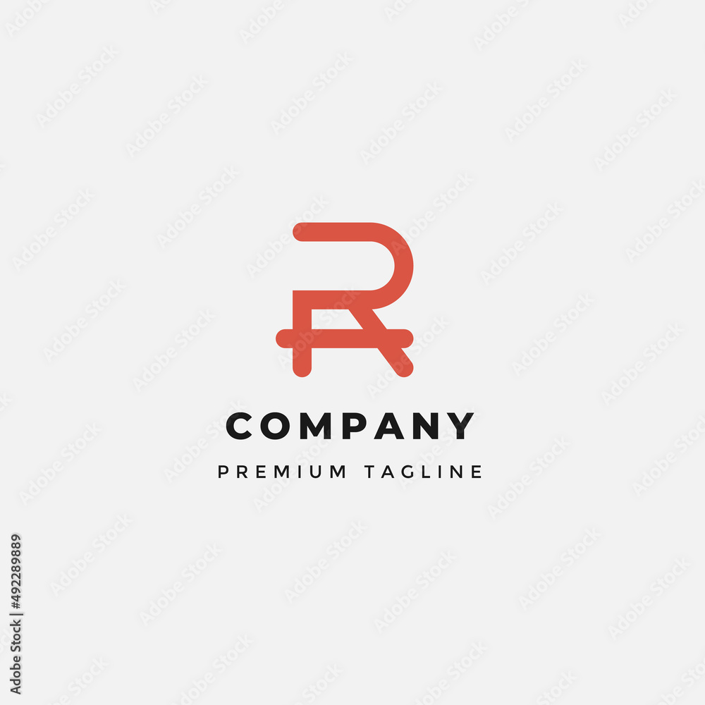 Poster monogram line letter r and a, simple initial ra.