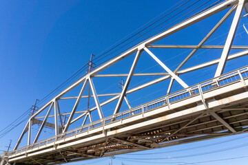 Scenery of the blue sky and the railway bridge of the train_01