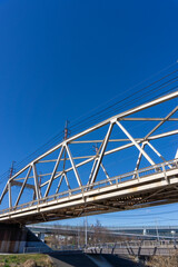 Scenery of the blue sky and the railway bridge of the train_03