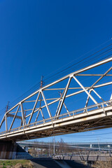 Obraz premium Scenery of the blue sky and the railway bridge of the train_03