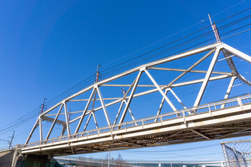 Scenery of the blue sky and the railway bridge of the train_04