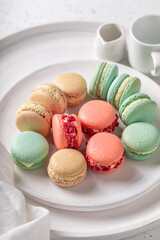 Tasty and colorful macaroons made of meringues and creams.