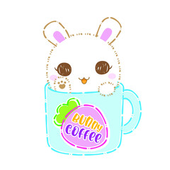 Cute cartoon rabbits, Kawaii bunny set vector clip art illustration.