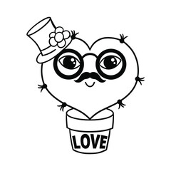 Cartoon lovely cactus outline illustration. Doodle vector illustration. Hand drawn style.