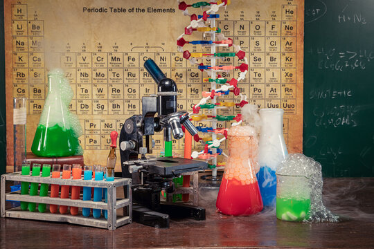 Rapid Chemical Reaction In University Lab With Beakers.