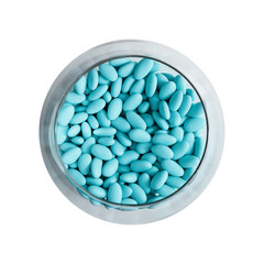 Confetto chocolate , blue almond candies, almond sweets 