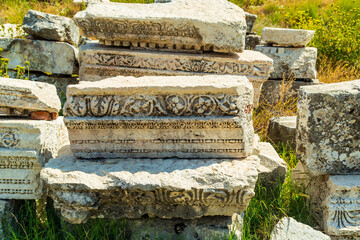 Columns and arches of ancient Roman agora at Sagalassos, Burdur Turkey. The Archaeological Site of Sagalassos