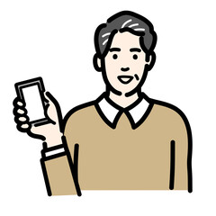 スマートフォンを持っている中年男性
