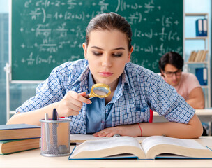 The young students taking the math exam in classroom