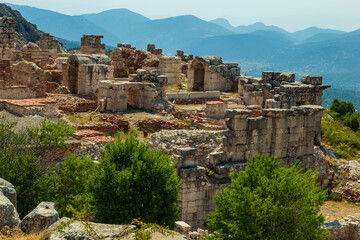 Columns and arches of ancient Roman agora at Sagalassos, Burdur Turkey. The Archaeological Site of Sagalassos